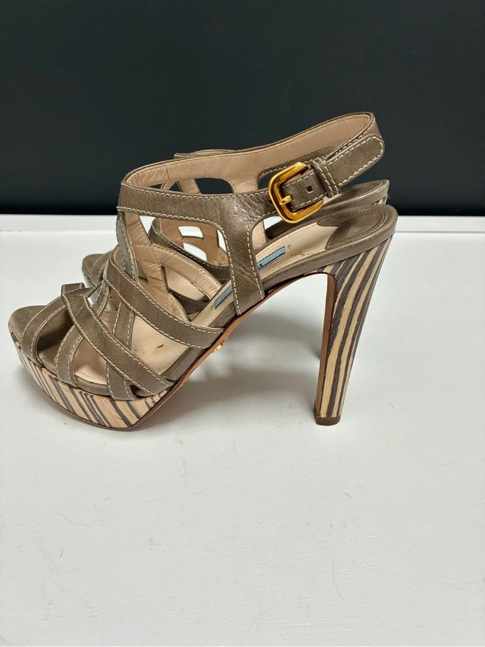 Prada Taupe Strappy Platform Heels
